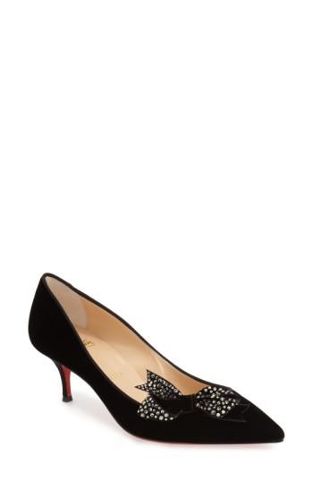 Women's Christian Louboutin 'mlle Menule' Embellished Bow Kitten Heel Pump Us / 36eu - Black