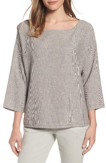 Women's Eileen Fisher Stripe Hemp & Organic Cotton Boxy Top - Grey