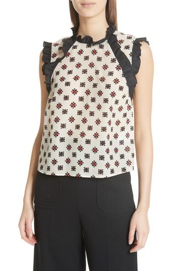Women's Red Valentino Ruffle Sleeve Silk Top Us / 42 It - Red