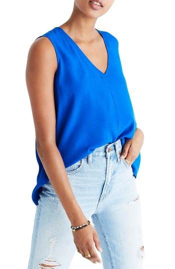Women's Madewell Daybloom Popover Crepe Tank, Size - Blue