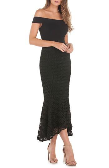 Women's Kay Unger Crepe & Lace Off The Shoulder Dress - Black