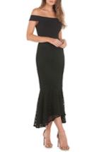 Women's Kay Unger Crepe & Lace Off The Shoulder Dress - Black