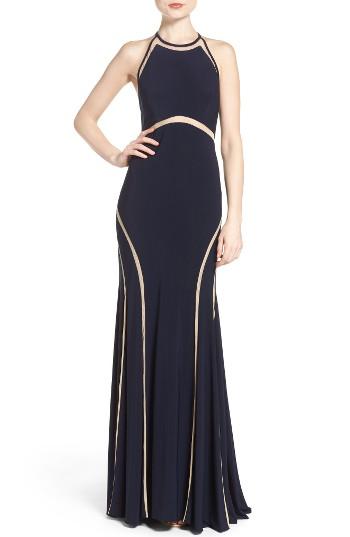 Women's Xscape Illusion Inset Jersey Gown - Blue