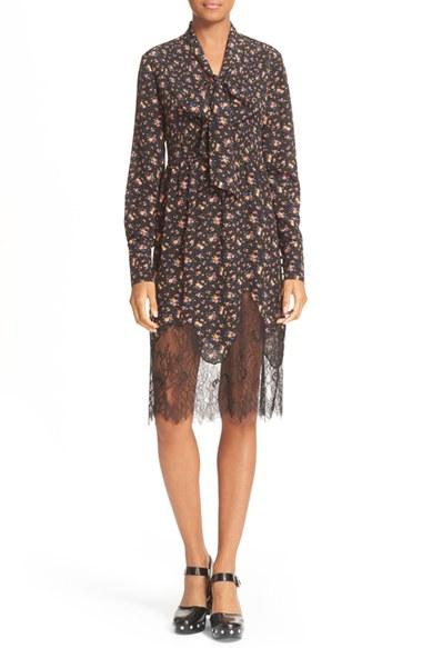 Women's Mcq Alexander Mcqueen Tie Neck Floral Print Dress