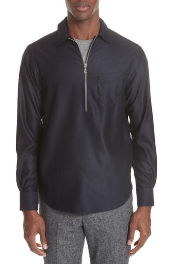 Men's Officine Generale Woven Pullover Shirt - Blue