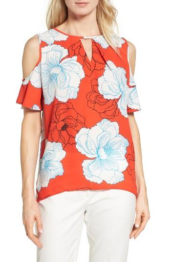 Women's Chaus Peony Print Cold Shoulder Blouse
