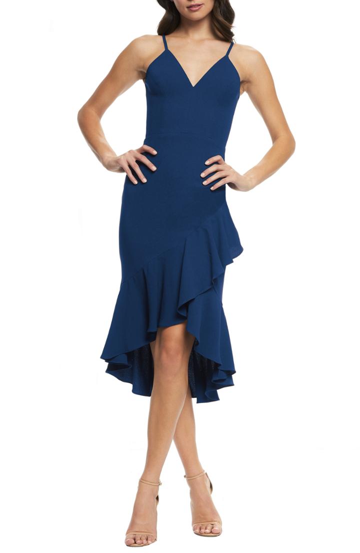Women's Dress The Population Wendy High/low Ruffle Cocktail Dress, Size - Blue