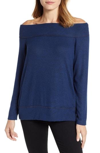 Women's Gibson X Living In Yellow Mary Fleece Off The Shoulder Top - Blue