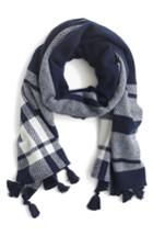 Women's J.crew Oversize Plaid Scarf With Tassel Pompoms