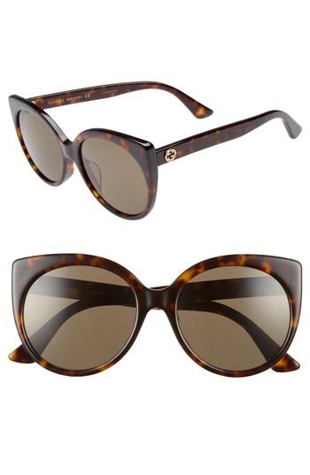Women's Gucci 57mm Cat Eye Sunglasses - Dark Havana