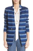 Women's St. John Held Stitch Overlay Stripe Knit Jacket - Blue