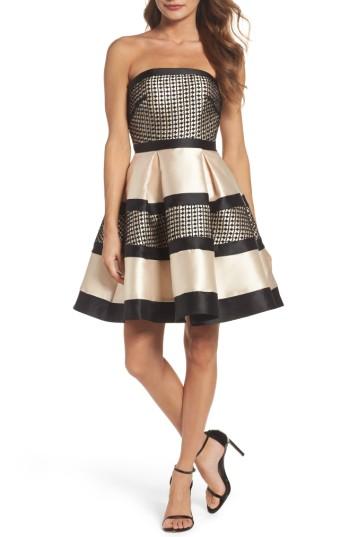Women's Mac Duggal Crochet & Satin Fit & Flare Dress - Black