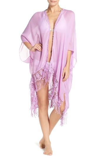 Women's Caslon Lace Trim Ruana, Size - Purple