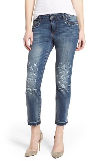 Women's Kut From The Kloth Reese Release Hem Embroidered Jeans - Blue