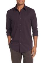 Men's Nordstrom Men's Shop Non-iron Regular Fit Mini Check Sport Shirt - Burgundy