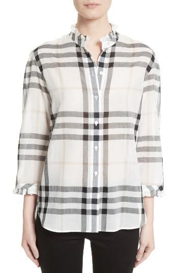 Women's Burberry Salla Check Print Cotton Shirt - White