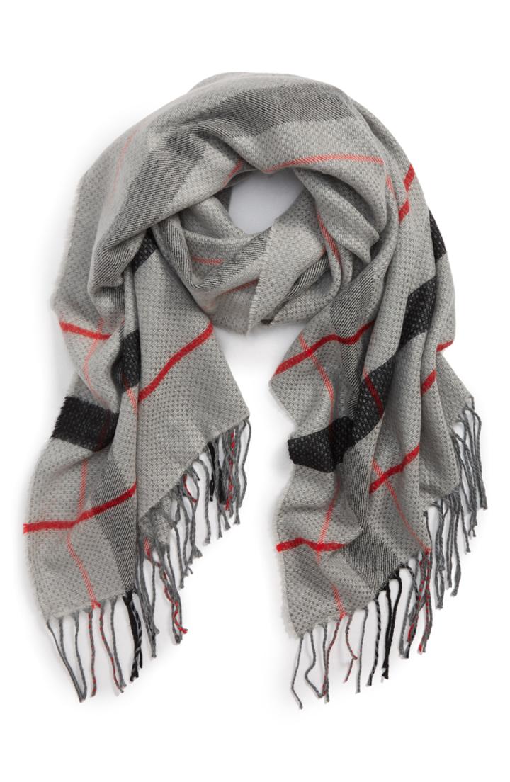 Women's Leith Fringe Stripe Plaid Scarf
