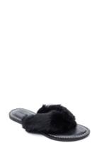 Women's Bernardo Genuine Rabbit Fur Flip Flop M - Black