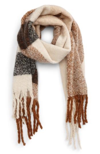 Women's Bp. Plush Plaid Oblong Scarf, Size - Ivory