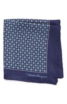 Men's Salvatore Ferragamo Paisley Print Silk Pocket Square, Size - Blue