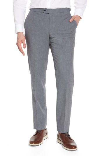 Men's H Flat Front Houndstooth Cotton Trousers R - Blue