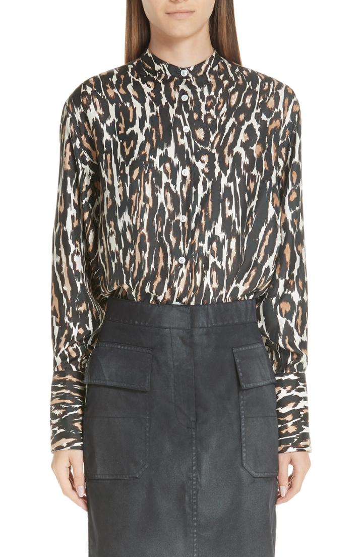 Women's Calvin Klein 205w39nyc Leopard Print Silk Twill Blouse Us / 42 It - Brown