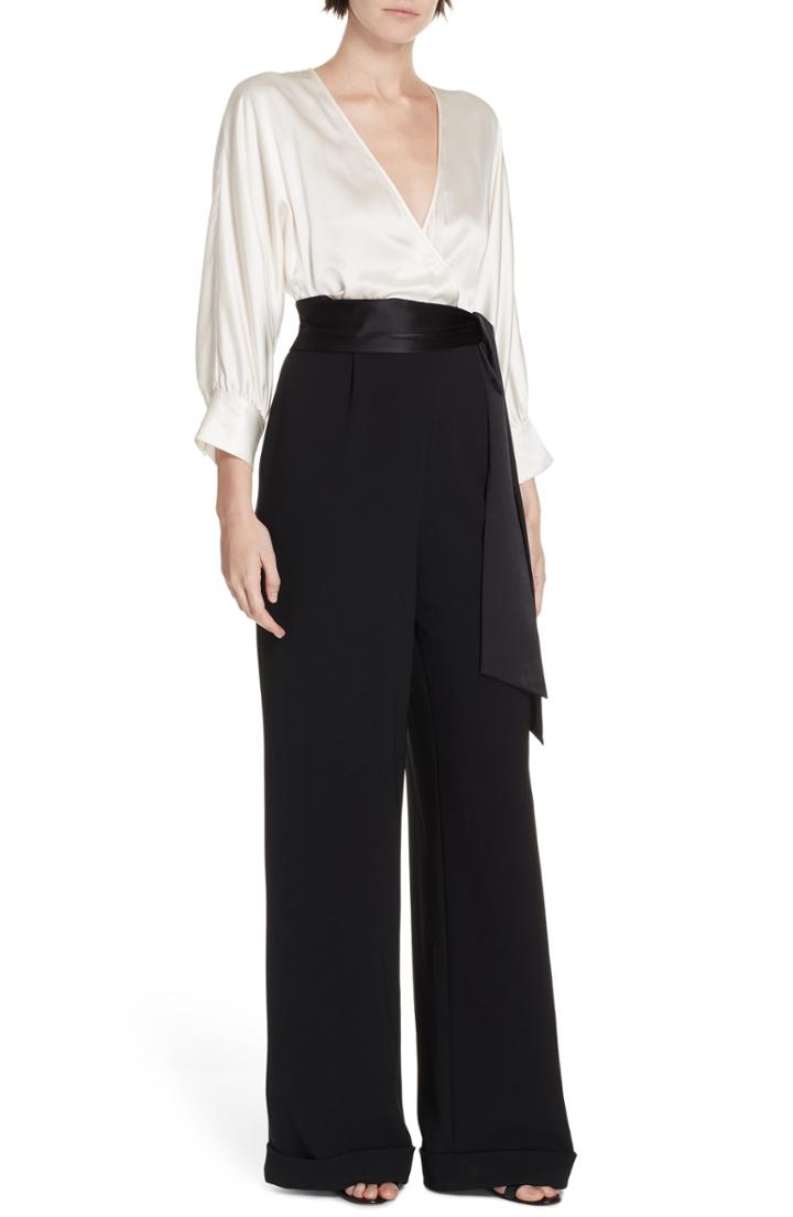 Women's Dvf Marle Satin Sash Jumpsuit - Black