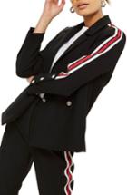 Women's Topshop Side Stripe Popper Blazer Us (fits Like 0) - Black