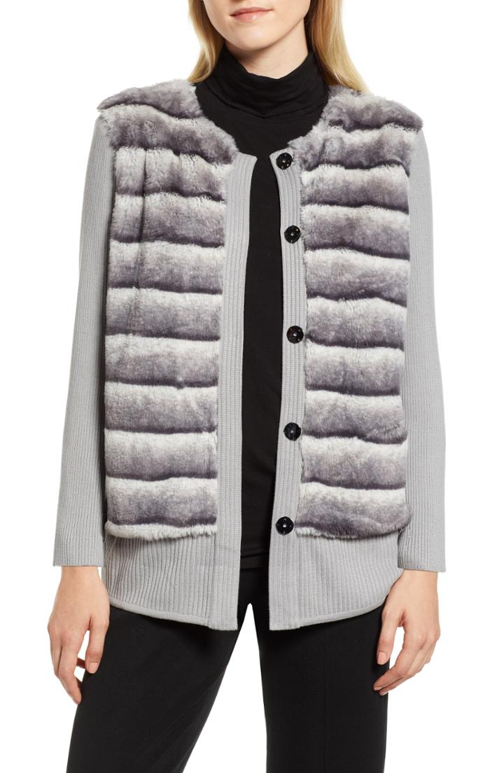 Women's Ming Wang Faux Fur Front Knit Jacket