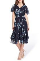 Women's Tahari Floral Print Flutter Sleeve Dress - Blue/green