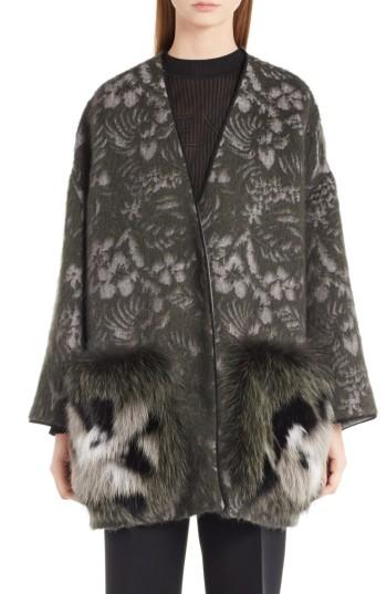 Women's Fendi Floral Jacket With Genuine Fox Fur Pockets