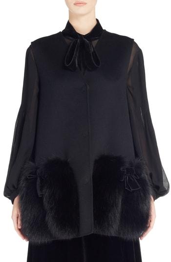 Women's Fendi Wool Vest With Genuine Fox Fur Trim Us / 40 It - Black