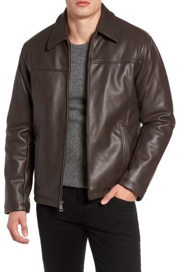 Men's Cole Haan Collared Open Bottom Faux Leather Jacket, Size - Brown