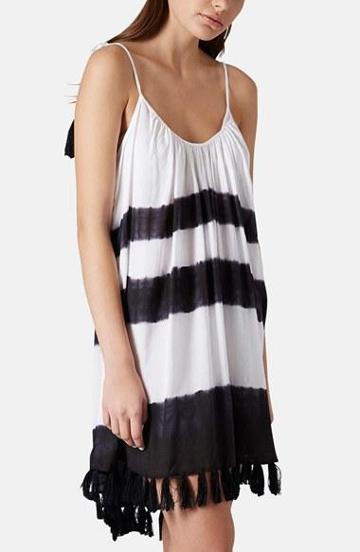 Topshop Tassel Hem Tie Dye Dress White Multi