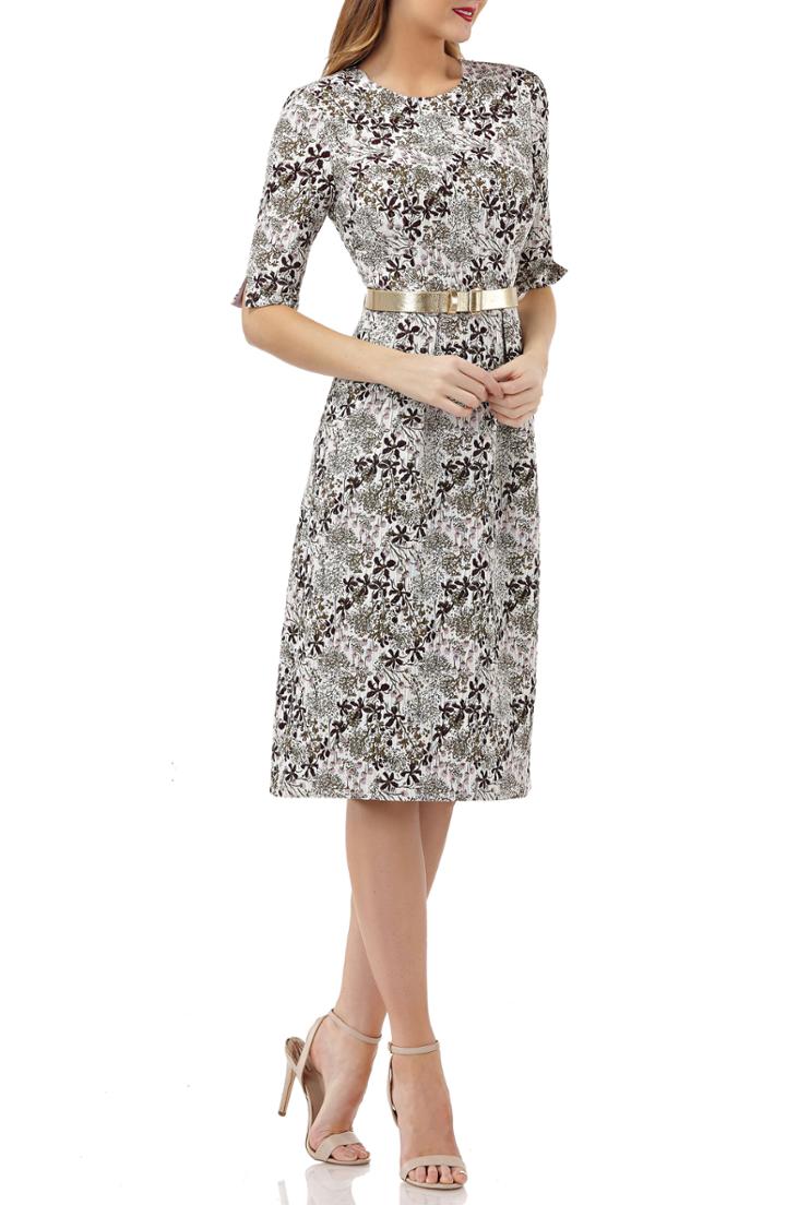 Women's Kay Unger Elbow-sleeve Belted Sheath Dress