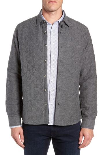 Men's Stone Rose Trim Fit Quilted Shirt Jacket - Grey