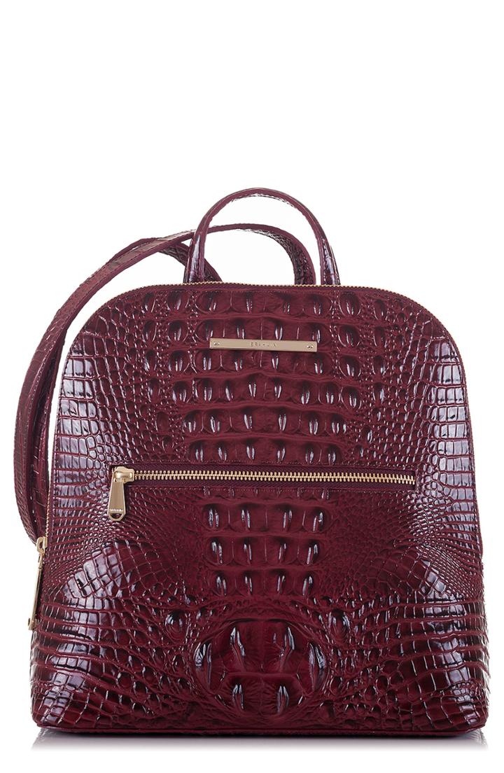 Brahmin Felicity Croc Embossed Leather Backpack - Burgundy