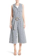 Women's Chloe Stripe Denim Overalls Us / 34 Fr - Blue