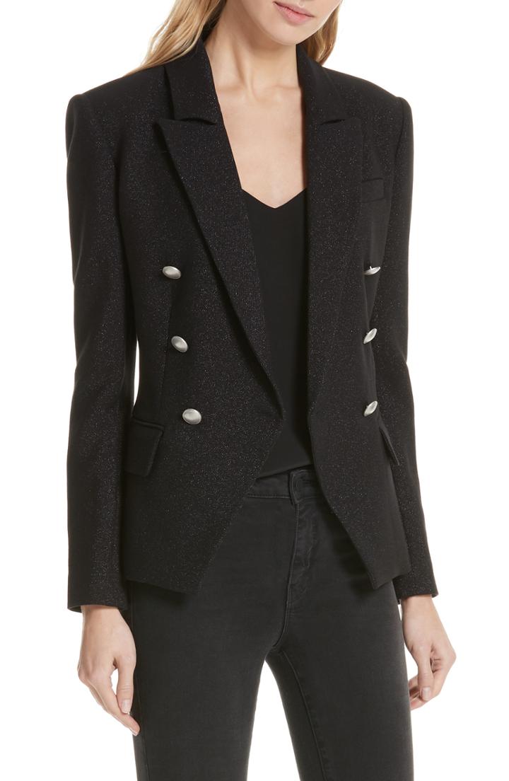 Women's L'agence Kenzie Sparkle Double Breasted Blazer - Black