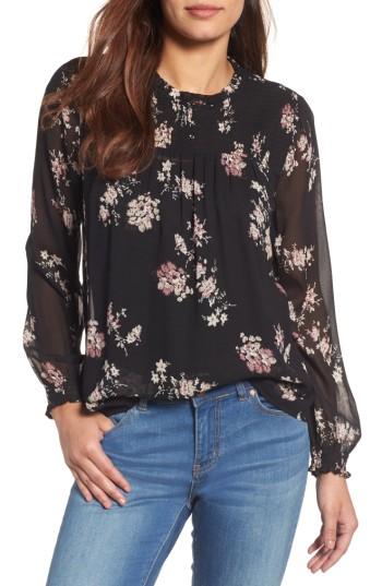 Women's Lucky Brand Ditsy Mock Neck Top - Black