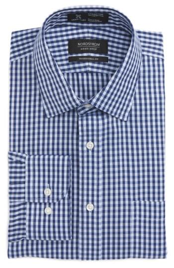 Men's Nordstrom Men's Shop Smartcare(tm) Traditional Fit Check Dress Shirt 34/35 - Blue