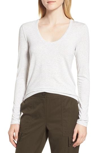 Women's Nordstrom Signature Long Sleeve Stripe Tee - Grey