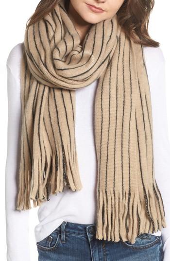 Women's La Double 7 Fringed Stripe Scarf, Size - Beige