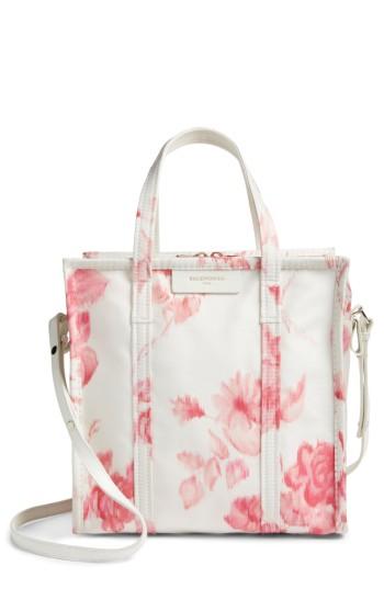 Balenciaga Small Floral Bazar Silk Shopper - Pink