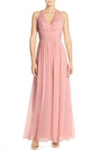 Women's Dessy Collection Ruched Chiffon V-neck Halter Gown - Pink