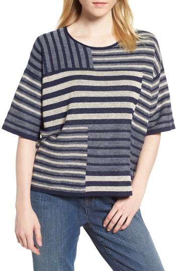 Women's Eileen Fisher Mixed Stripe Organic Linen Top - Blue