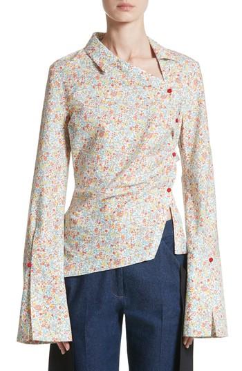 Women's Hellessy Wyatt Asymmetrical Cotton Blouse - Blue/green