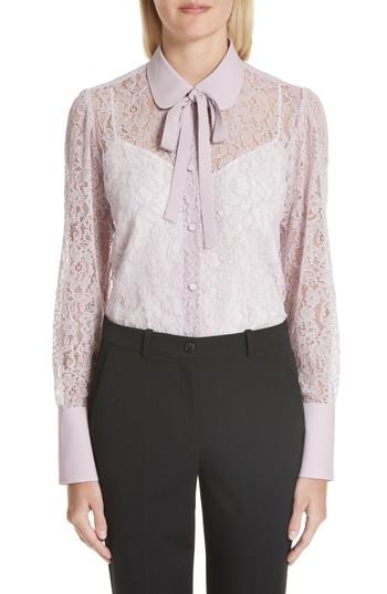 Women's Valentino Tie Neck Chantilly Lace Shirt - Pink
