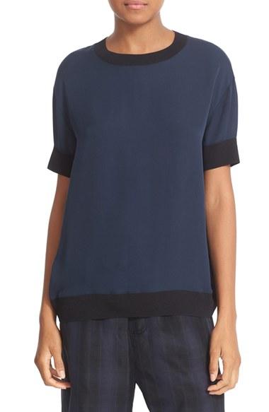 Women's Vince Contrast Rib Trim Silk Tee