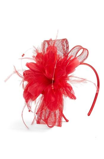 Women's Nordstrom Feather & Imitation Pearl Fascinator Headband - Red